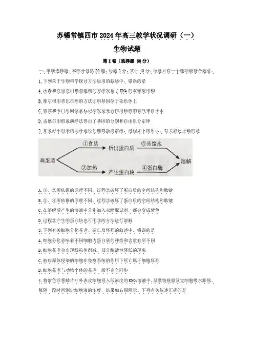 江苏省苏锡常镇四市2024年高三教学情况调研(一)生物