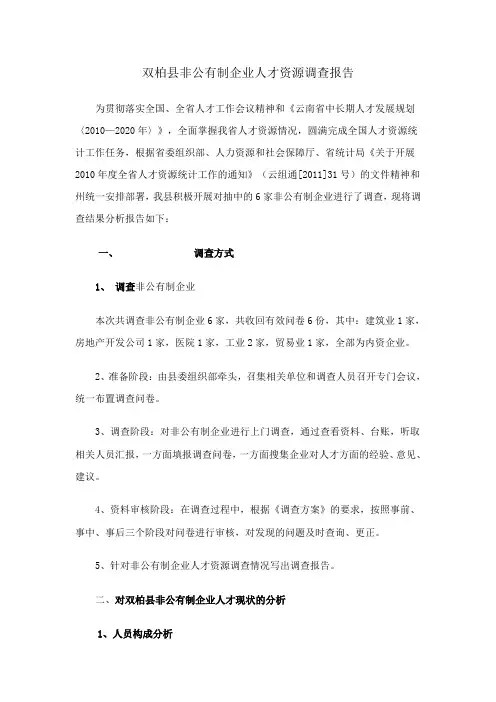 双柏县非公有制企业人才资源调查报告