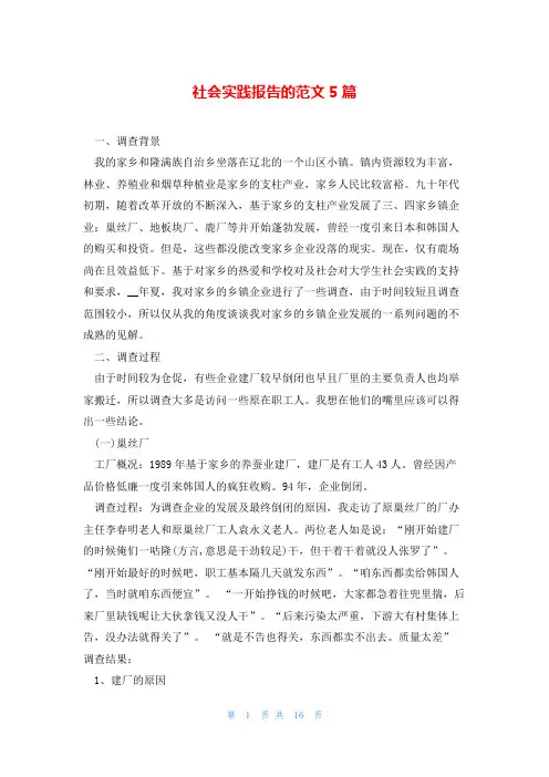 社会实践报告的范文5篇