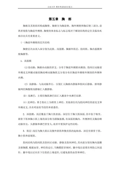 手术局部解剖学[第五章胸部]山东大学期末考试知识点复习