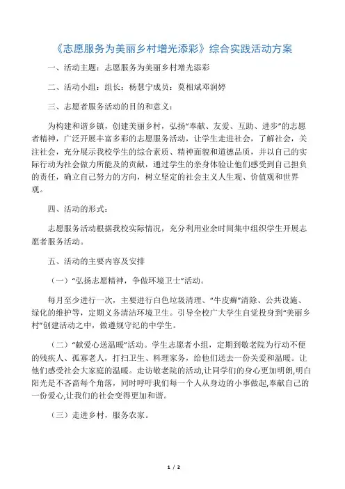 中学生志愿者活动方案