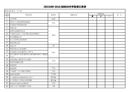 ISO13485-QSR820内审检查记录表-生产部