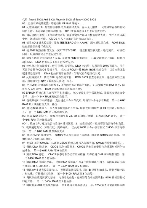 电脑主板故障诊断卡的代码所代表的意思