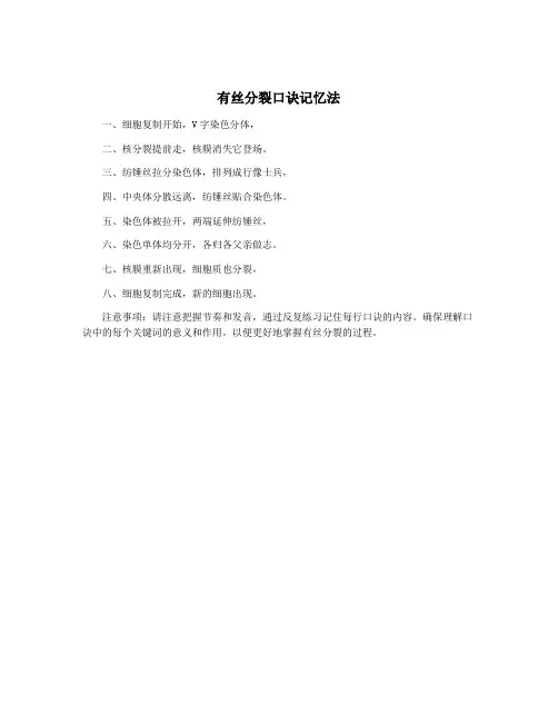 有丝分裂口诀记忆法