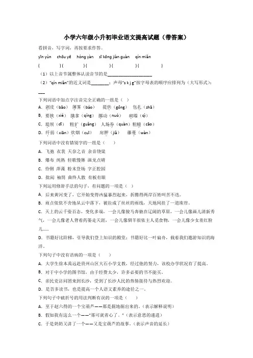 小学六年级小升初毕业语文提高试题(带答案)