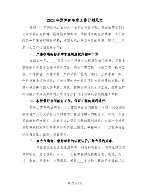 2024年预算部年度工作计划范文（2篇）
