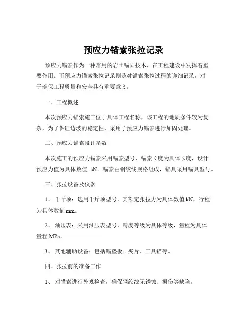 预应力锚索张拉记录