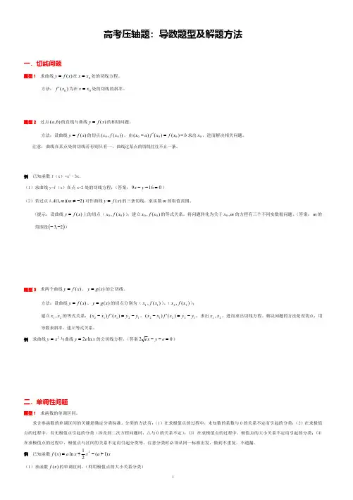 高考导数题型及解题方法总结
