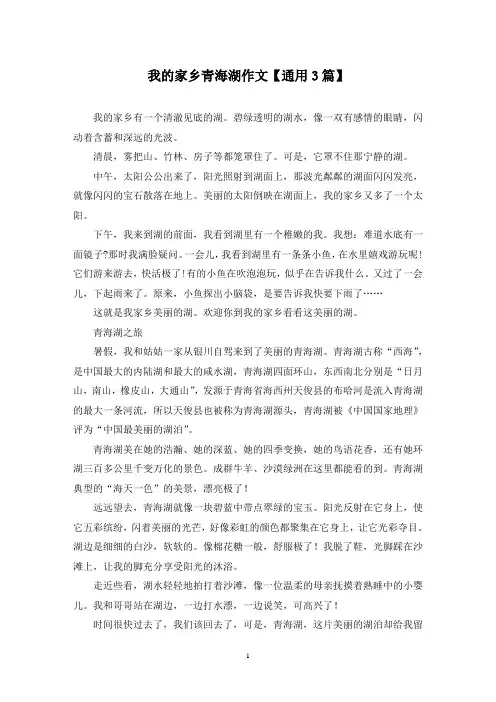 精选我的家乡青海湖作文【通用3篇】