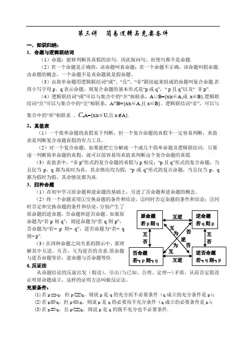 高一数学-第三讲简易逻辑与充要条件 精品