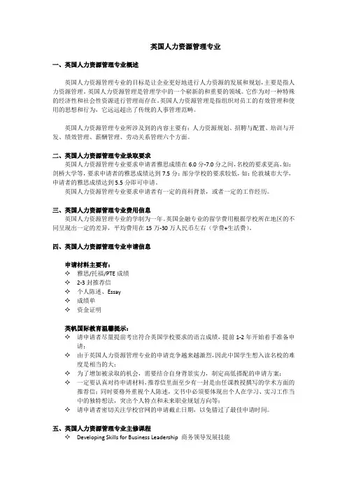 英国人力资源管理专业-研究生