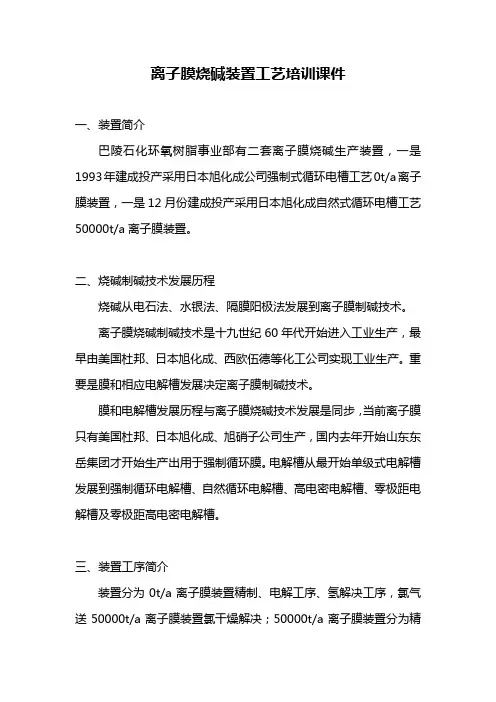 离子膜烧碱装置工艺培训课件样本