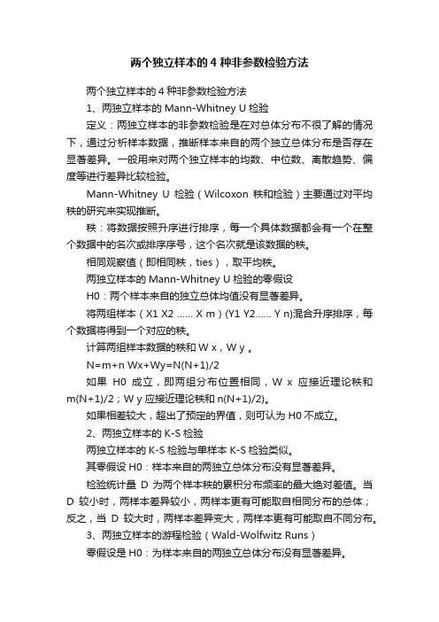 两个独立样本的4种非参数检验方法