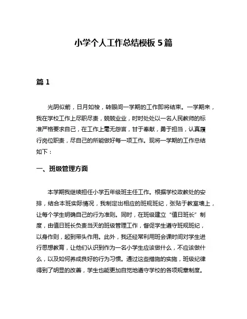 小学个人工作总结模板5篇