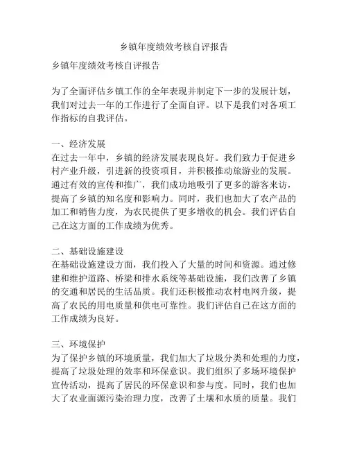 乡镇年度绩效考核自评报告
