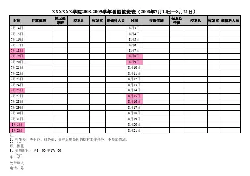 学院暑假值班表