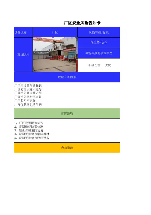 加油站厂区安全风险告知卡