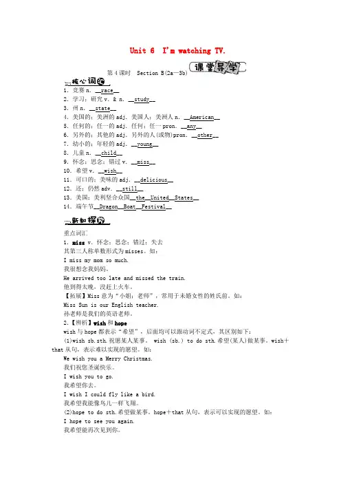 2020年春七年级英语下册Unit6I’mwatchingTV第4课时SectionB2a_3b课堂练习新版人教新目标版