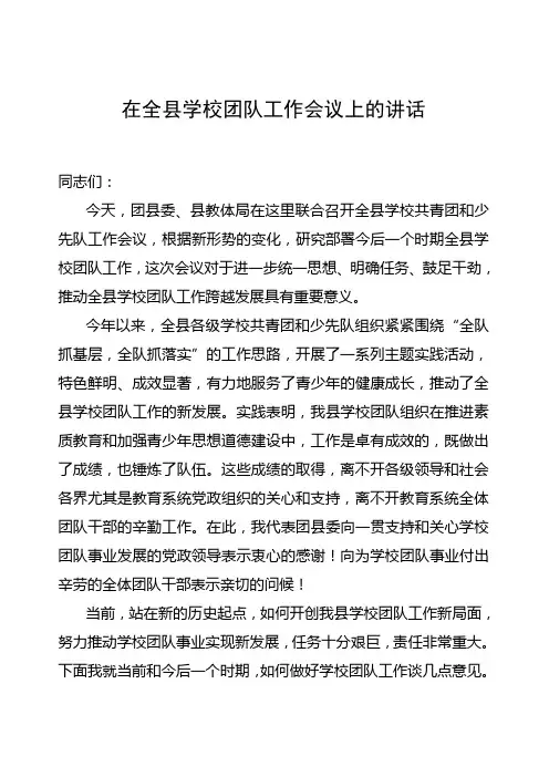 团县委书记在全县学校团队工作会议上的讲话