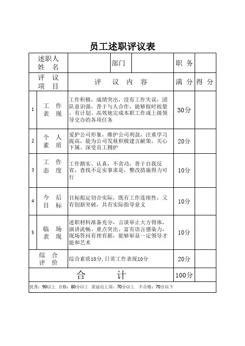 述职评分表
