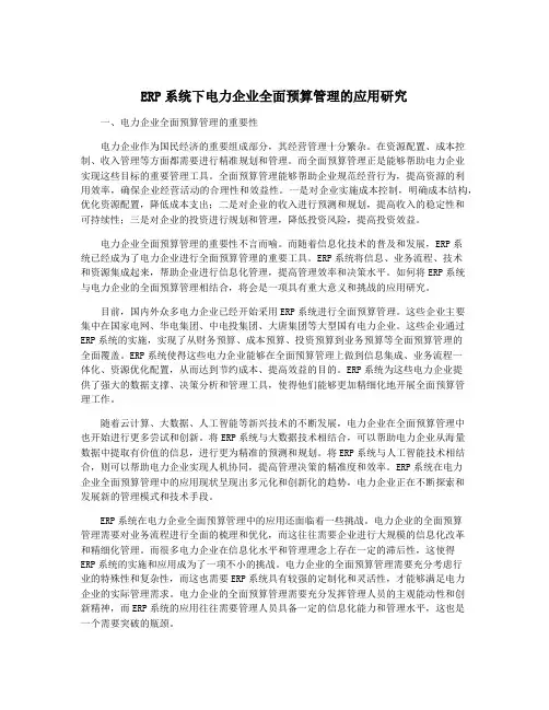 ERP系统下电力企业全面预算管理的应用研究