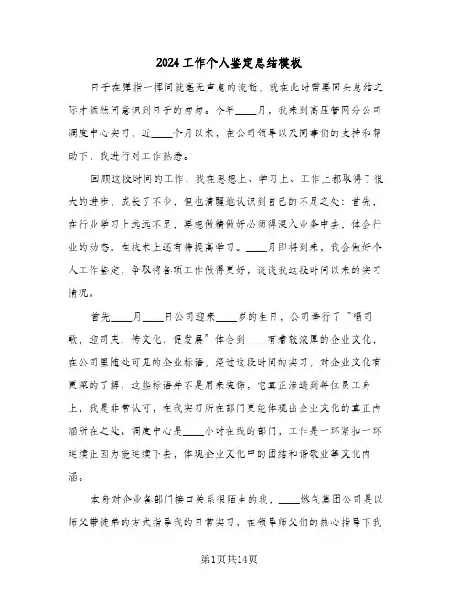 2024工作个人鉴定总结模板(五篇)