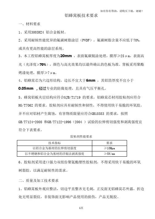 铝蜂窝板技术要求