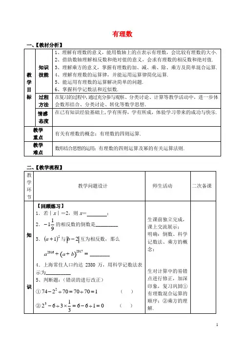 2018届中考数学专题复习专题一数与式(1)有理数教案