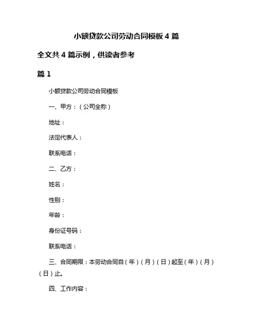 小额贷款公司劳动合同模板4篇