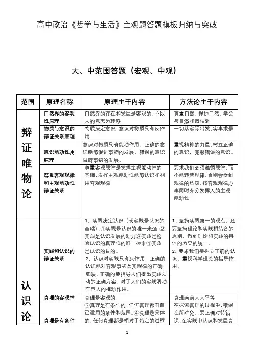 高中政治《哲学与生活》主观题答题模板归纳与突破