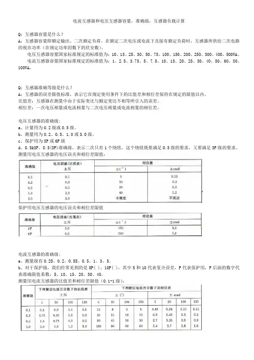 电流互感器和电压互感器容量,准确级,互感器负载计算