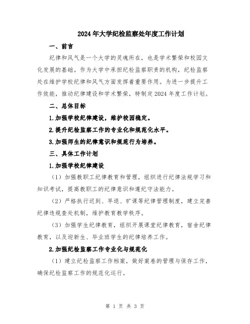 2024年大学纪检监察处年度工作计划