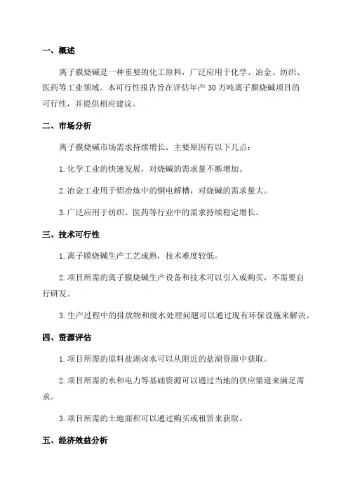 可行性报告_年产30万吨离子膜烧碱