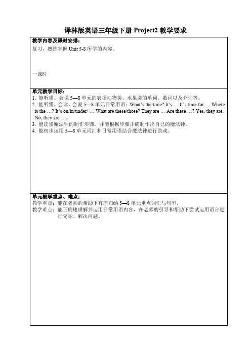 三年级下册英语教案-Project2 a magic book  译林版