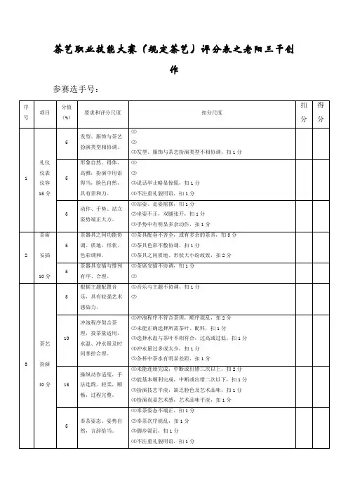 茶艺大赛评分表(全国)