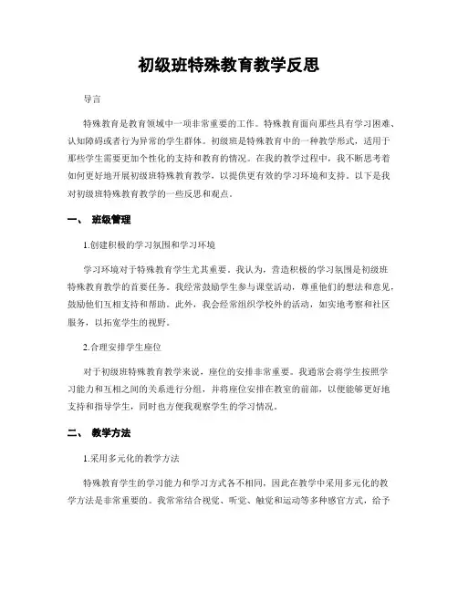 初级班特殊教育教学反思