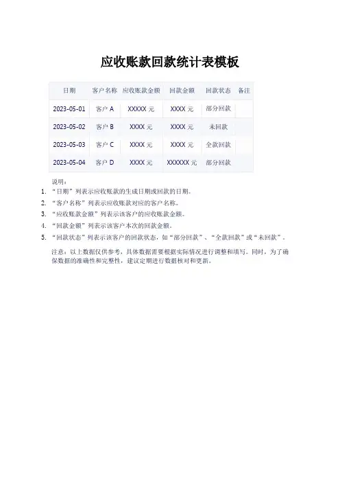 应收账款回款统计表模板