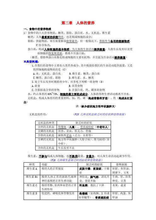 七年级生物下册4.2人体的营养知识点新人教版