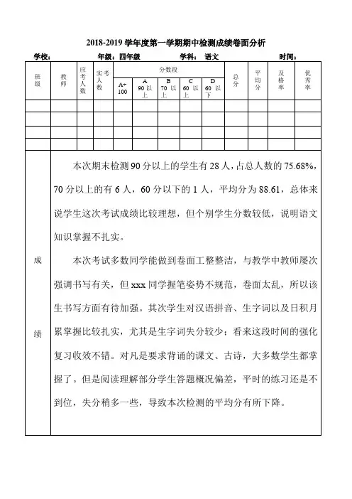 2018——2019学年度第一学期语文期中试卷分析