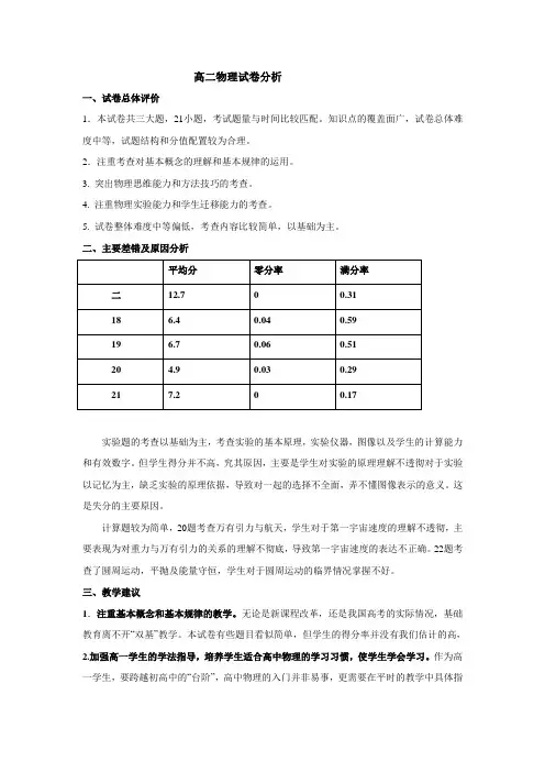 高二物理试卷分析