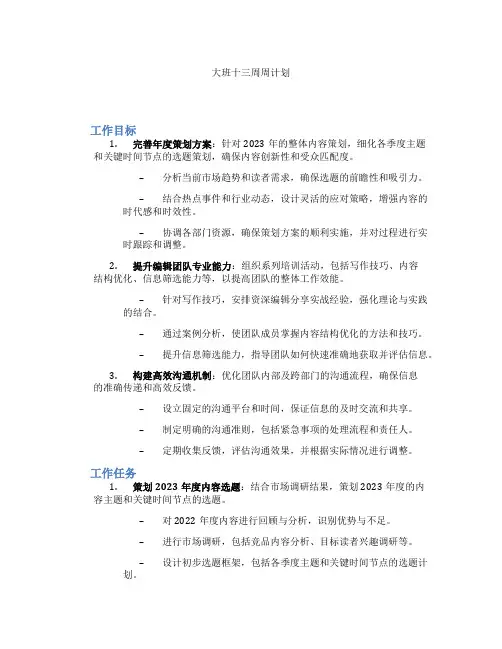 大班十三周周计划