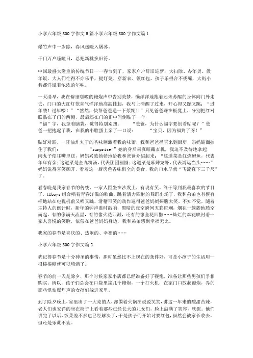 小学六年级800字作文5篇