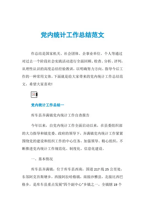 党内统计工作总结范文