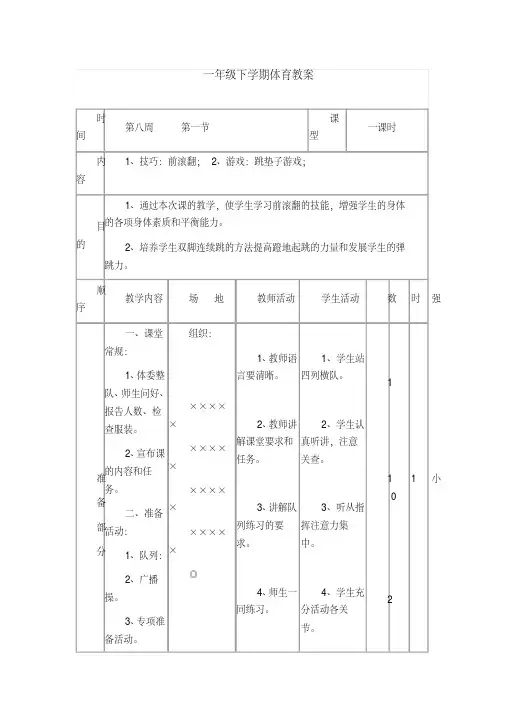 最新小学一年级下学期体育教案(全册精编).