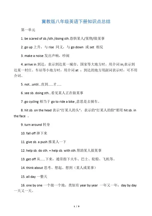 冀教版八年级英语下册知识点总结