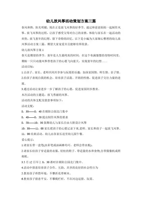 幼儿放风筝活动策划方案三篇