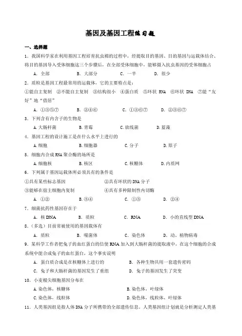 人教版高中生物必修二基因及基因工程练习题