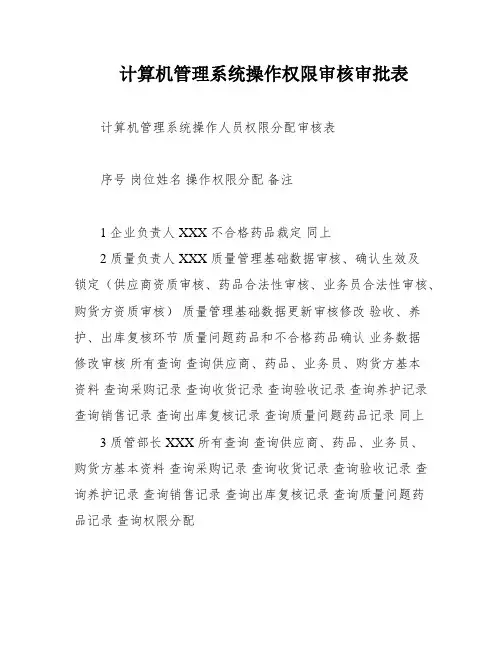 计算机管理系统操作权限审核审批表