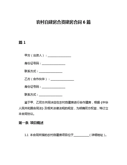 农村自建房合资建房合同6篇
