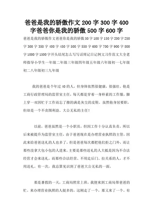 爸爸是我的骄傲作文200字300字400字爸爸你是我的骄傲500字600字